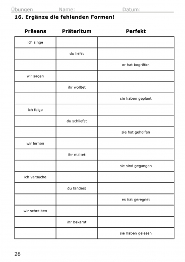 Kinderleichte Grammatik: Die Verben im Prteritum und Perfekt